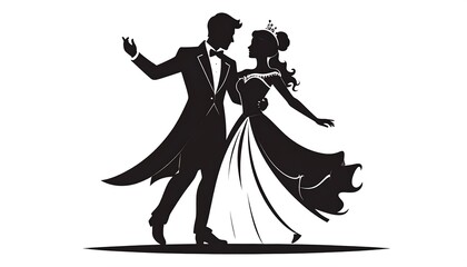 A graceful silhouette of a couple dancing in elegant attire, showcasing a romantic and timeless moment.