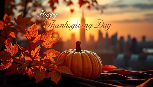 Happy Thanksgiving Day. hand  drawn lettering. Autumn tree branch with colorful leaves abstract background for your greeting card design
 - Powered by Adobe