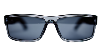 Grey Square Sunglasses with Black Frame on Transparent Background