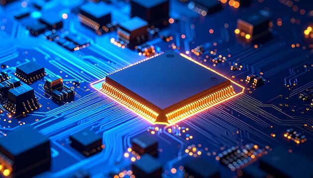 Circuit board with glowing processor (1)