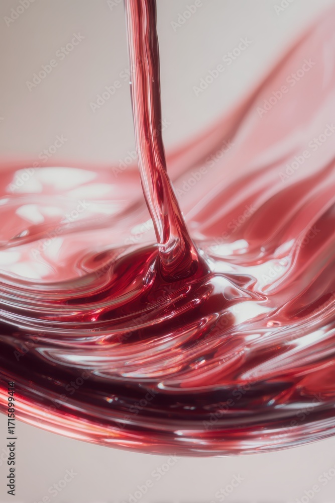 Poster crimson pour: an artistic macro shot that highlights the fluid dynamics of a rich crimson liquid, ca