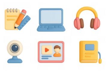 Colorful 3d icons representing modern digital learning tools