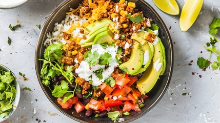 Easy Homemade Burrito Bowl Recipes: Layer with Seasoned Rice, Grilled Chicken, Guacamole, and Salsa, Ready in 30 Minutes for a Quick, Healthy Lunch or Dinner