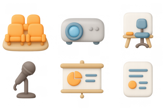 3d office and conference room elements with modern design