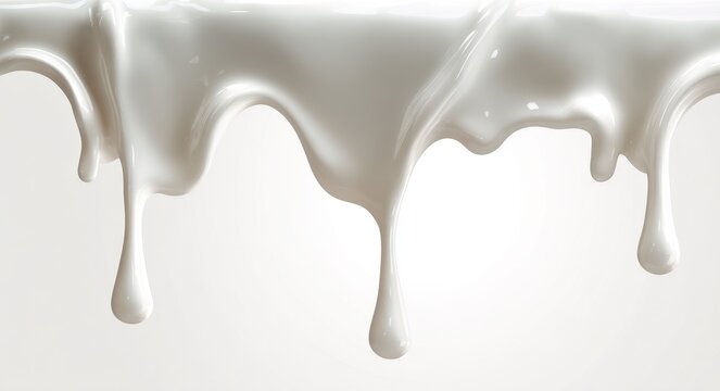 Creamy White Liquid Flowing Down â€“ A Visual Element of Milk Dripping on a Smooth Surface
