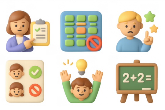 Educational 3d icons featuring classroom and learning concepts