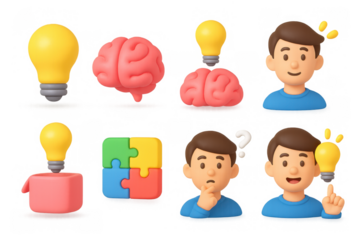 Creative thinking and problem solving concepts with 3d characters and light bulbs