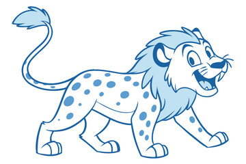 Fototapeta premium Smiling Cartoon Lion with Blue Spots and Mane on White Background