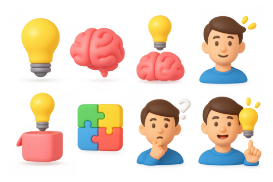 Creative thinking and problem solving concepts with 3d characters and light bulbs