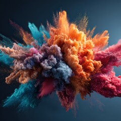 Stunning explosion of vibrant colored powders creating a mesmerizing visual effect on a dark background for graphic design and creative visual arts