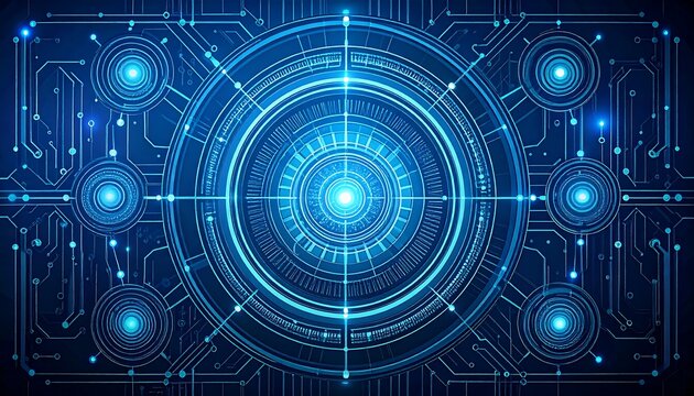 Circuitry, glowing, circular patterns