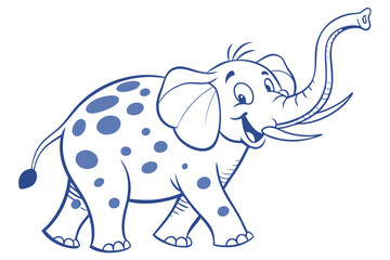Smiling Elephant with Blue Spots on White Background Cartoon