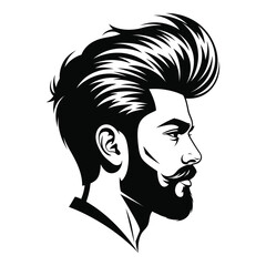 Stylish bearded man profile with pompadour hairstyle and mustache barber shop art silhouette