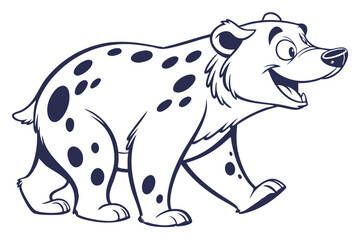 Spotted Cartoon Hyena Walking on White Background Outline Style Art