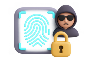 3d hacker concept with fingerprint scan and padlock security icon