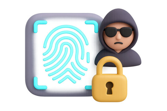 3d hacker concept with fingerprint scan and padlock security icon