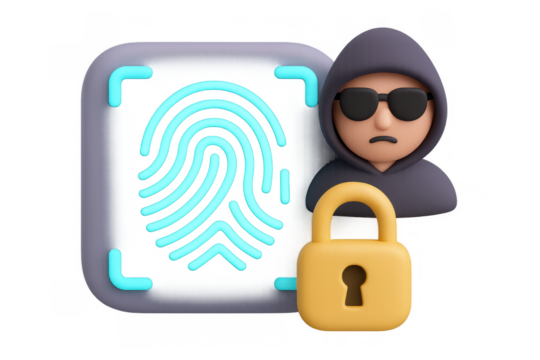 3d hacker concept with fingerprint scan and padlock security icon