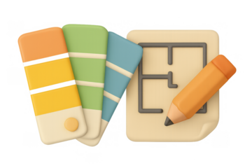 Colorful paint swatches and pencil on architectural floor plan design