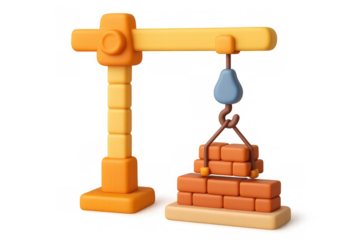 Modern 3d construction crane: building with bricks and hook