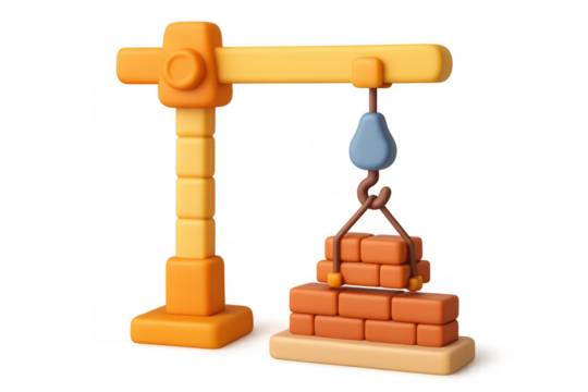 Modern 3d construction crane: building with bricks and hook