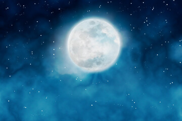 Night sky. Full moon in the clouds.