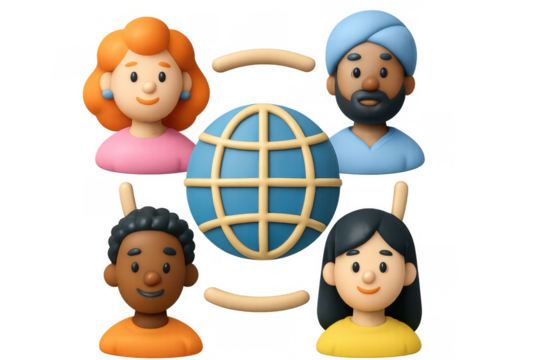 Diverse global community collaboration concept in 3d design