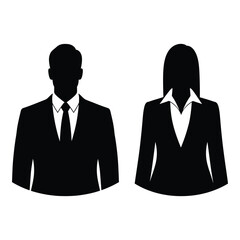 Professional business silhouettes of man and woman in suits for corporate presentations silhouette