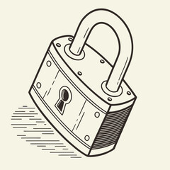 Vintage style line art illustration of a classic padlock with a keyhole and shackle on a light background