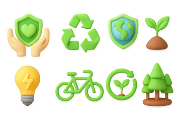 Eco-friendly icons set for sustainability and environmental awareness promotion