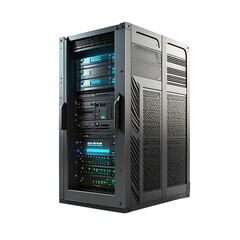 Server rack, metal enclosure, many components