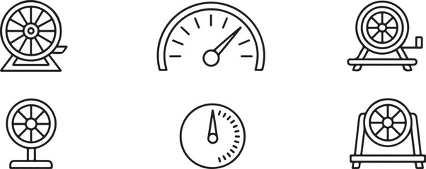 Lottery Machine Icon Set Round Game Wheel Gambling Equipment Chance Device Isolated on Transparent