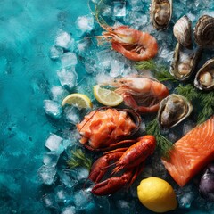 Fresh Seafood Platter with Fish, Shrimp, Clams, and Lemon Slices