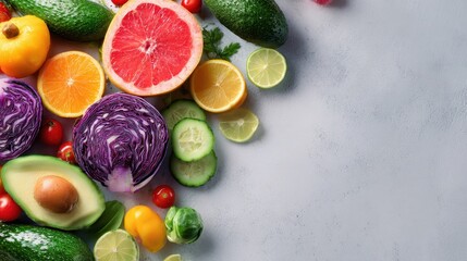 Vibrant Fruits and Veggies to Strengthen the Immune System. Healthy Eating Background with Ample Space for Text. Top View of Nutritious Food Choices