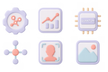 3d pastel icons: technology and data visualization concepts