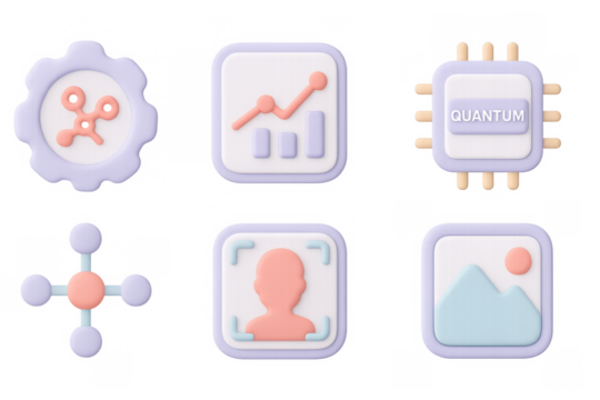 3d pastel icons: technology and data visualization concepts