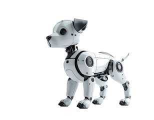 Robotic puppy, white and gray, mechanical dog