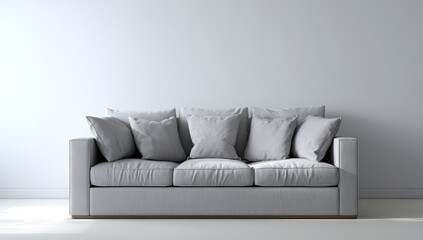 Light gray couch in a minimalist room