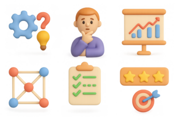 3d business icons set with charts, ideas, and goals in a playful design