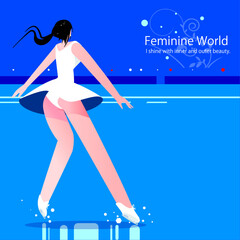 フィギュアスケートでドレスが舞う女性のイラスト