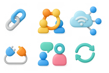 Colorful 3d communication and connectivity icons set for digital networks