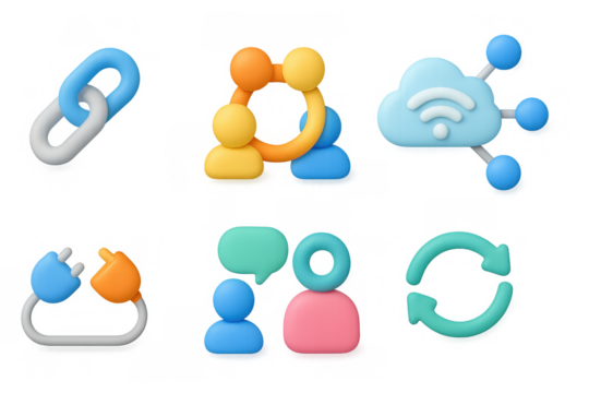 Colorful 3d communication and connectivity icons set for digital networks