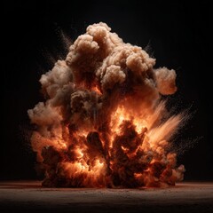 Massive explosion with fiery smoke cloud and dramatic lighting creating a stunning visual effect, ideal for action-packed themes and intense cinematic scenes in high resolution