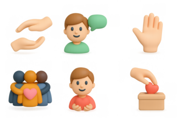 3d cartoon icons of human interaction and kindness
