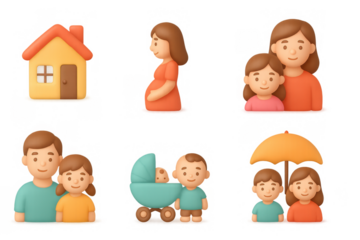 Happy family moments in soft 3d style with playful characters and cozy home