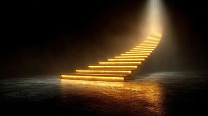 Goal to success with step route pathway concept. A mystical staircase illuminated by warm, ethereal light.