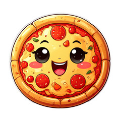 Cute pizza with happy cartoon face