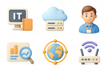 3d icon set: technology and networking themes with cloud, it, and connectivity