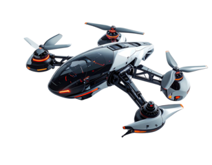 Futuristic drone with sleek design and glowing lights