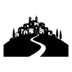 Fototapeta premium vector illustration of a village silhouette on a hilltop