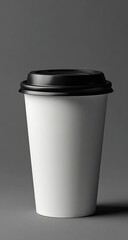 Single white paper coffee cup with black lid